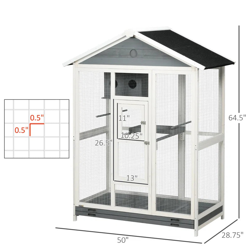 Demareo 64.5" Wood Pointed Top Floor Bird Cage with Stand