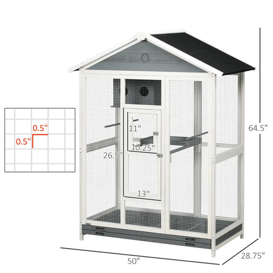 Demareo 64.5" Wood Pointed Top Floor Bird Cage with Stand