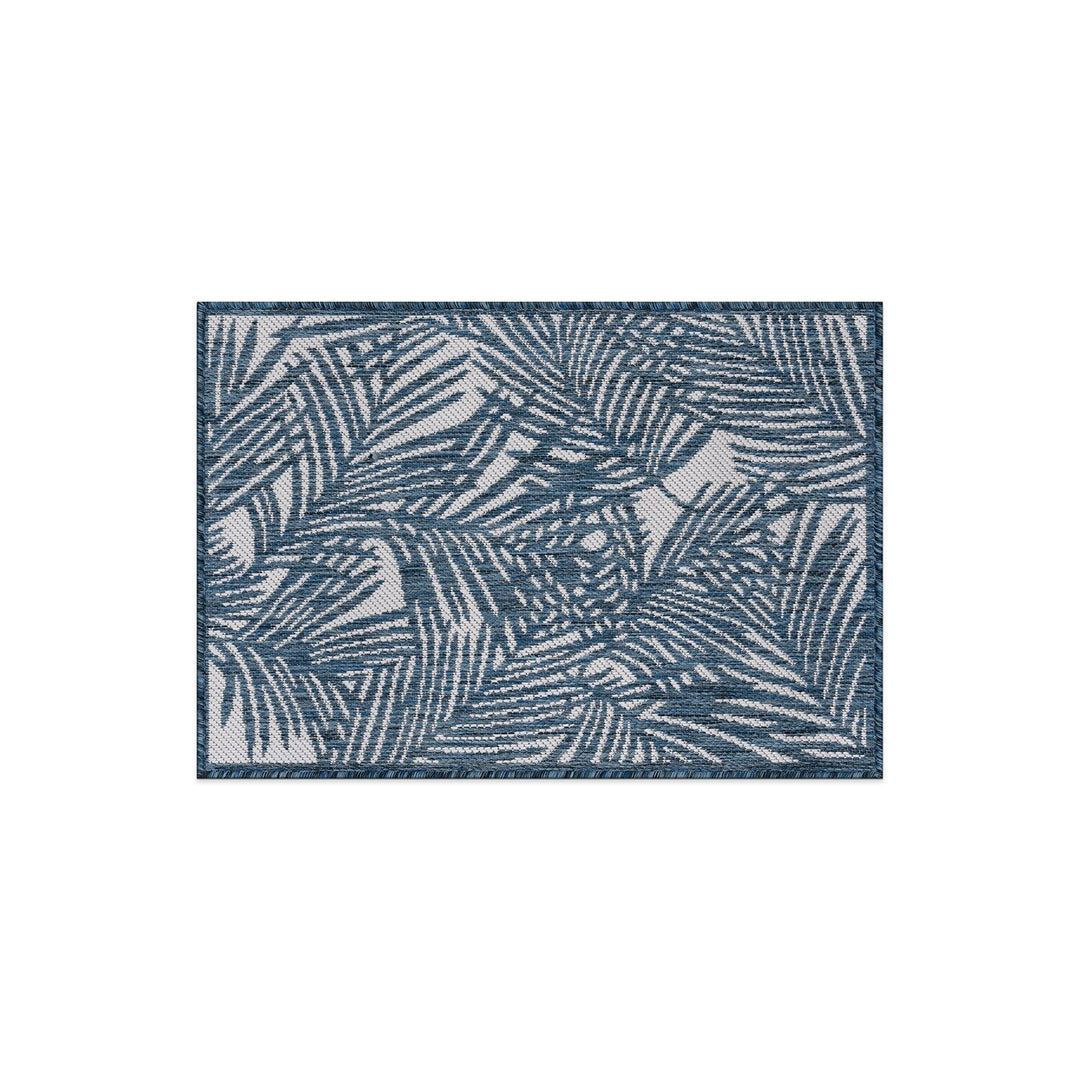 Contemporary Palm Leaf Textured Flat Weave Indoor/Outdoor Area Rug