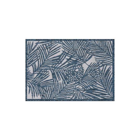 Contemporary Palm Leaf Textured Flat Weave Indoor/Outdoor Area Rug