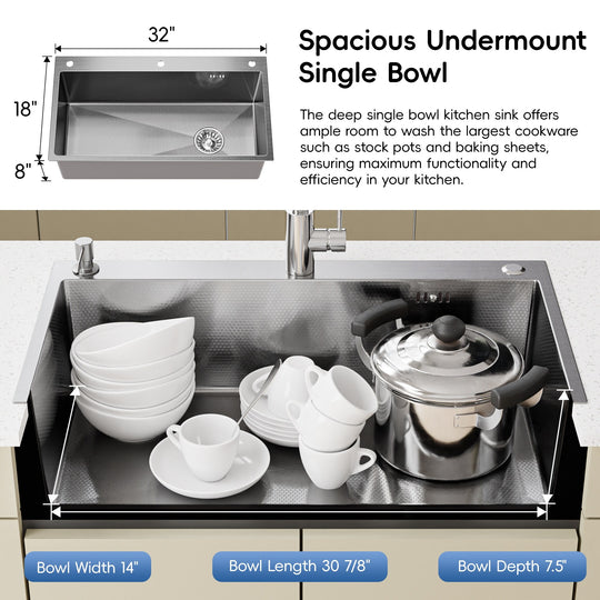 Drop-In/Undermount Single Bowl Stainless Steel Kitchen Sink