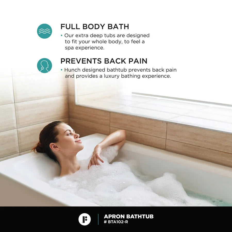 Acrylic-Fiberglass Soaking Bathtub, White. Alcove/Apron Front