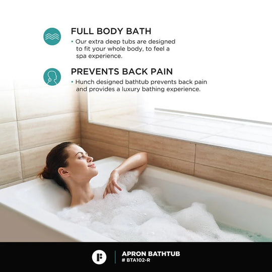 Acrylic-Fiberglass Soaking Bathtub, White. Alcove/Apron Front