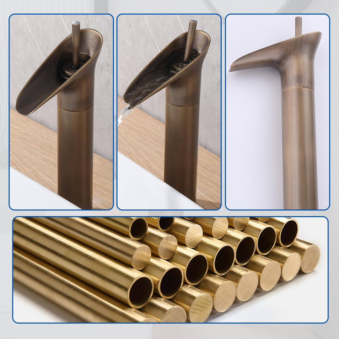 12.4"H Solid Brass Waterfall Single Handle Single Hole Bathroom Faucet