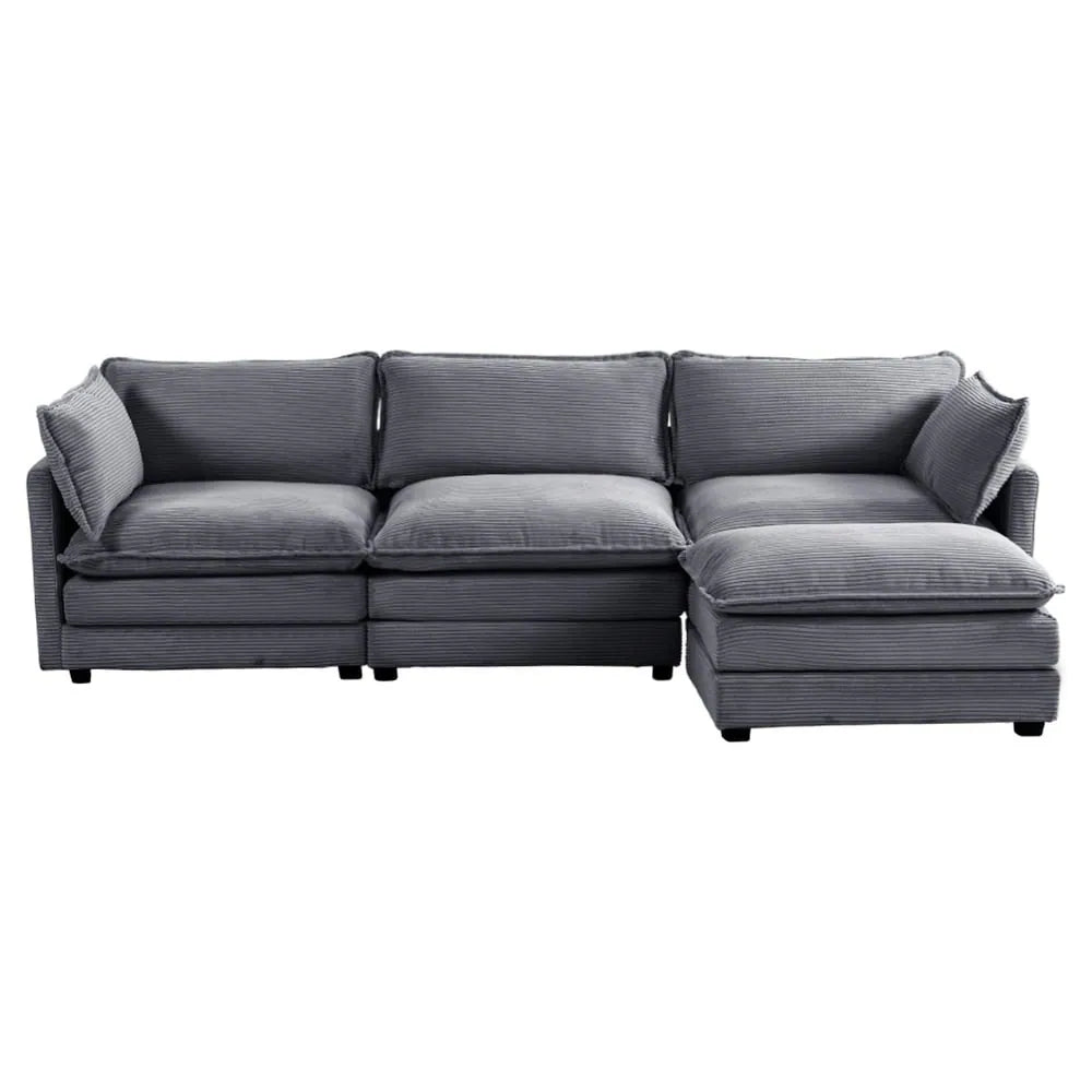 Corduroy Sectional Sofa with Removable Ottomans & Ultra-Soft Cushions for Living Room & Bedroom