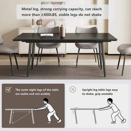 Glossy Slate 63"-95" Extendable Rectangle Dining Table - 94.4"W X 35.4"D X 29.5"H