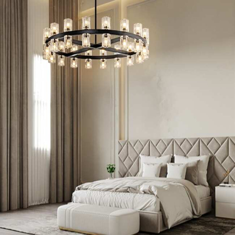 Wagon Wheel Chandelier with Crystal Shade