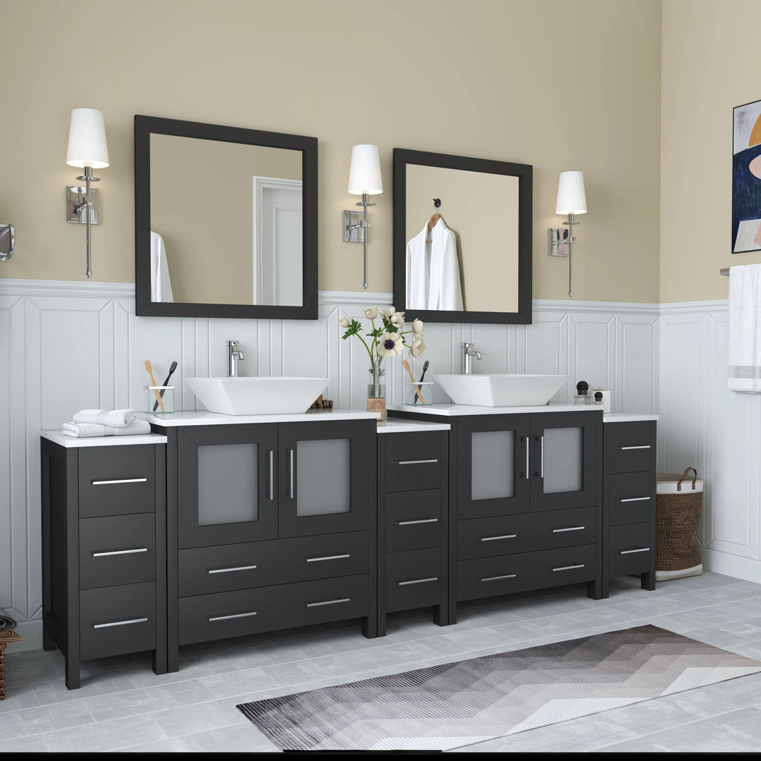 96-Inch Double Sink Bathroom Vanity Set with Engineered Marble Top and Free Mirror - 96 X 18.5 X 36 Inches