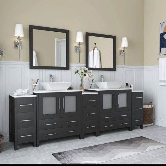 96-Inch Double Sink Bathroom Vanity Set with Engineered Marble Top and Free Mirror - 96 X 18.5 X 36 Inches