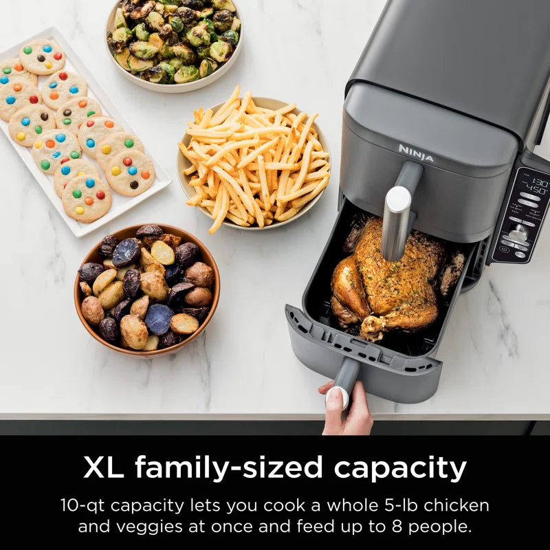 ® 6-In-1 Doublestack XL 2-Basket Air Fryer with 10-Quart Capacity, Compact Design, Cook, Air Fry, Broil, and Bake Functions
