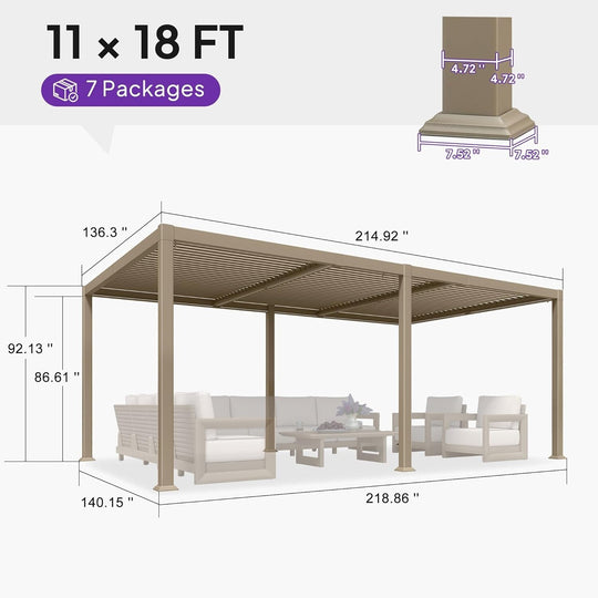 Solar Louvered Pergola with LED String Lights Aluminum Outdoor Pergola with Adjustable Roof for Patio Garden