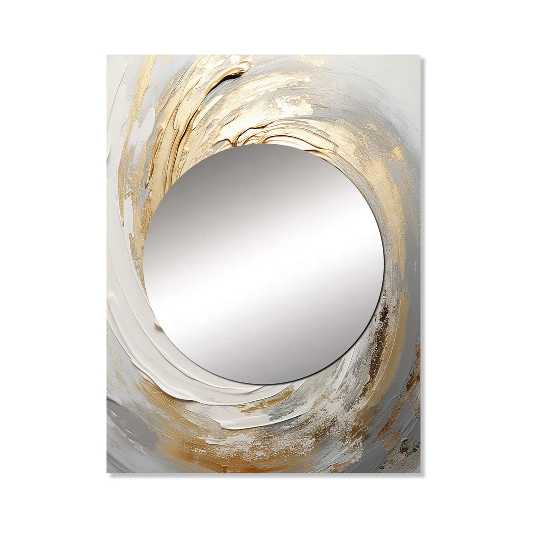 Designart "Gold and White Soft Wave Vortex III" Abstract Spirals Mirror Beige Modern Large Mirror Wall Decor for Hallway