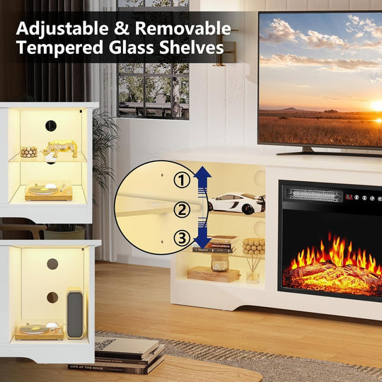 58" Fireplace TV Stand with 18'' Electric Fireplace,Modern Entertainment Center for 65'' Tvs,Tv Console