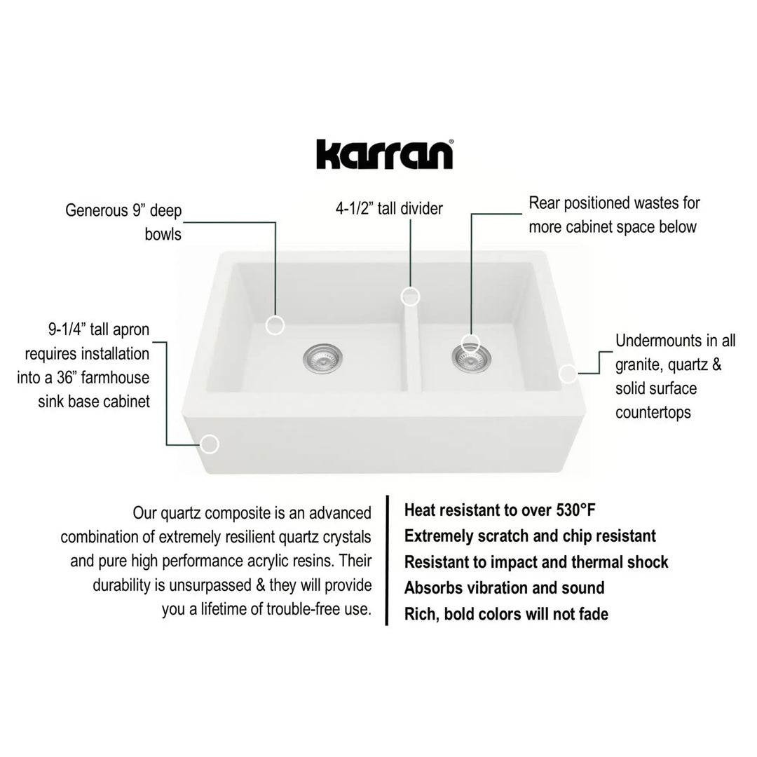 Farmhouse/Apron-Front Quartz Double Bowl Kitchen Sink