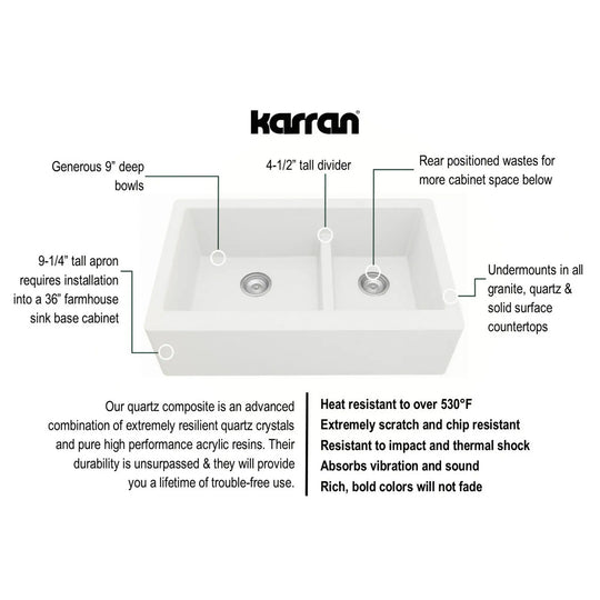 Farmhouse/Apron-Front Quartz Double Bowl Kitchen Sink