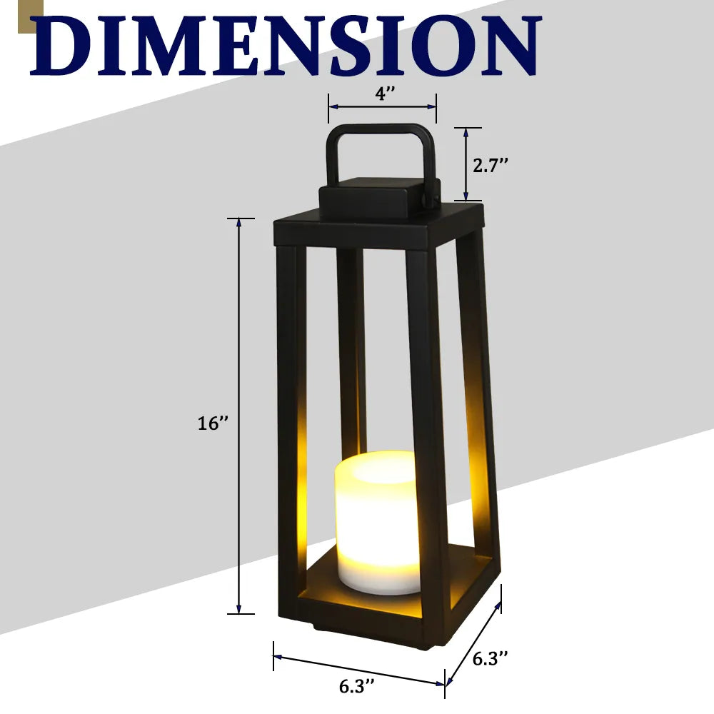 1 Light H16" Modern Matte Black Solar Lantern with Candle Shape Outdoor Light Decorative Portable Hanging LED Lights