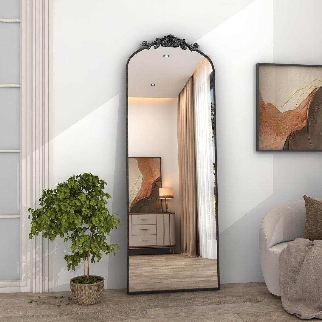 Arched Vintage Wall Mirror and Metal Frame Baroque Style Bathroom Vanity Mirror