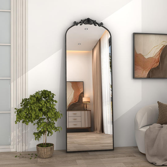 Arched Vintage Wall Mirror and Metal Frame Baroque Style Bathroom Vanity Mirror
