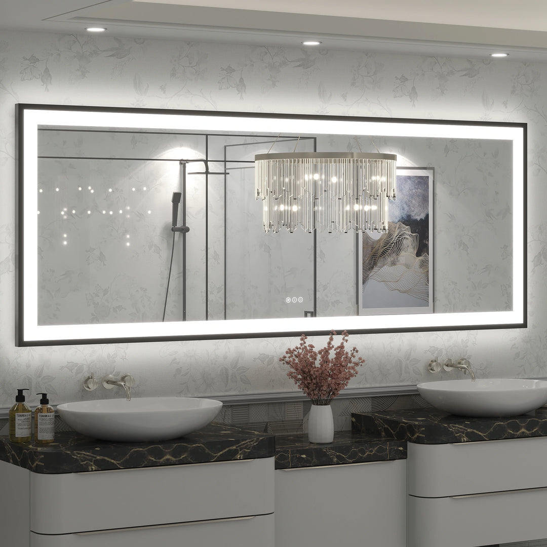 Extra Large Black Frame LED Bathroom Vanity Mirror with 3 Years Warranty and UL Certified