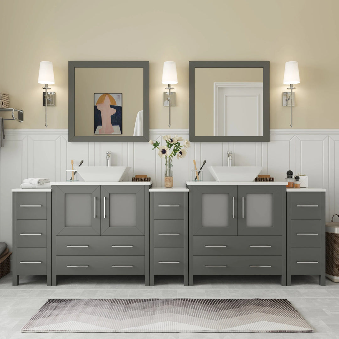 96-Inch Double Sink Bathroom Vanity Set with Engineered Marble Top and Free Mirror - 96 X 18.5 X 36 Inches