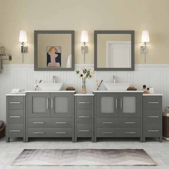 96-Inch Double Sink Bathroom Vanity Set with Engineered Marble Top and Free Mirror - 96 X 18.5 X 36 Inches