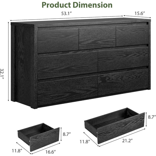 7-Drawer Dresser for Bedroom,Wide Wood Chest with Handle-Free Design,Modern Storage Cabinet for Living Room or Entryway