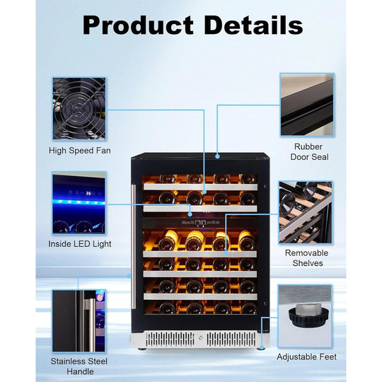 Luchar Wine Fridge 24 Inch, 46 Bottles Wine Fridge Cooler with Temperature Memory & Touchscreen Design