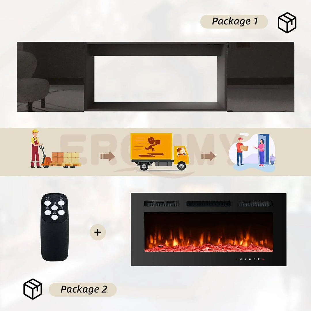 70" TV Stand with Electric Fireplace Heater, Media Entertainment Center Console for Tvs up to 80" with Storage Cabinet