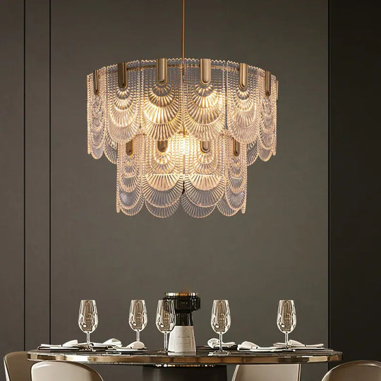 20 In. Gold Modern Glass Chandelier 5-Light Glam Dimmable Pendant Light Fixture for Dining Room