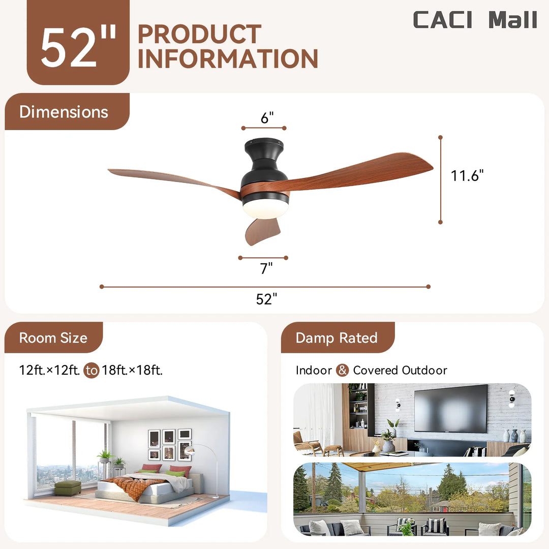 Sofucor 52/60 Inch Ceiling Fan with Integrated LED Light and Remote Control Quiet DC Motor