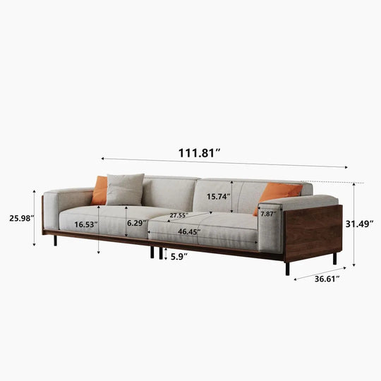 111.81 Inch Versatile Solid Wood Compressible Sponge Sofa for Modern Living 4 Seat
