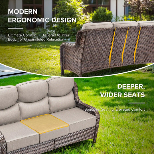 7-Piece Patio Furniture Set with Swivel Glider Chairs, 6-Inch Ultra-Plush Cushions & Water-Resistant Olefin Fabric