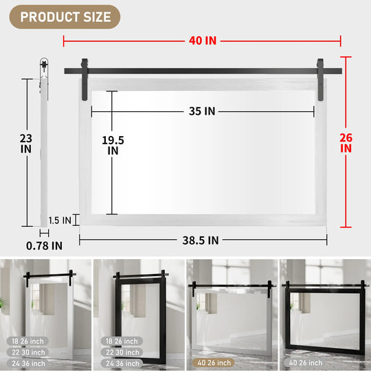 Farmhouse Barn Door Solid Wood Frame Bathroom Vanity Wall Mirror