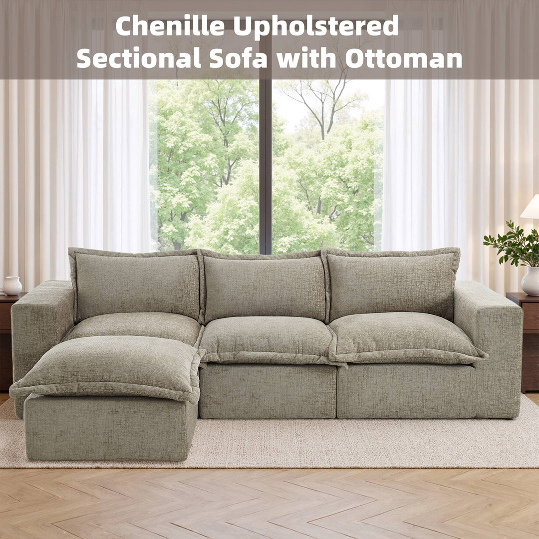 Chenille No Assembly Modular Sectional Sofa Cloud Couch with Ottoman