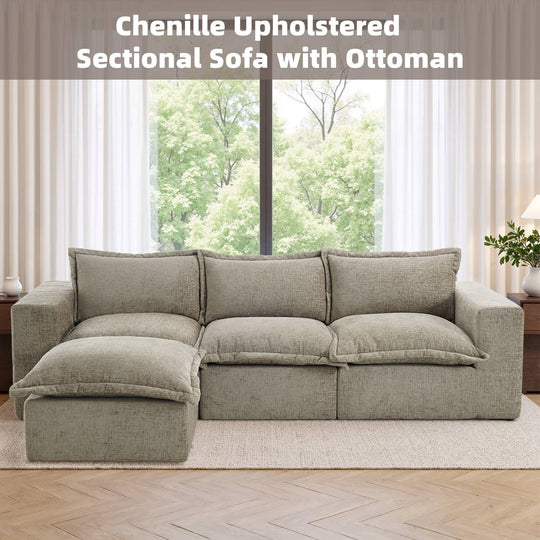 Chenille No Assembly Modular Sectional Sofa Cloud Couch with Ottoman