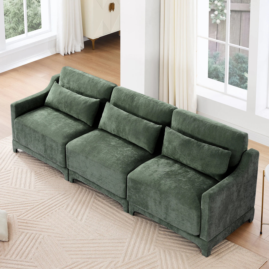 Modern Chenille 4-Seater Sofa with 2 Ottoman, Lumbar Cushions, Ergonomic Backrest, High-Resilience Spongeand Tufted Armrests