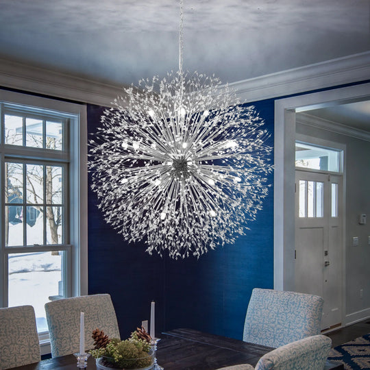 Contemporary 16/20/24/30-Light Glam Oversized Firework Crystal Sputnik Chandelier Dandelion Pendant Light, Includes Bulbs