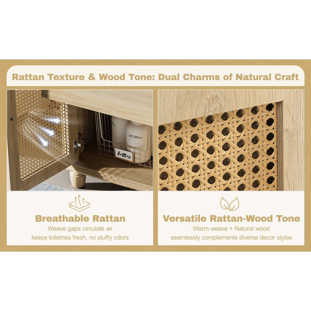 - Hilton 30-Inch Bathroom Vanity: Handwoven Rattan Doors with Wooden Legs & Resin Basin