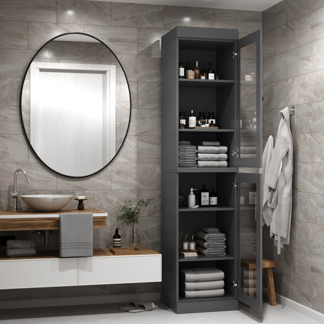 100% Solid Wood Bathroom Storage Cabinet, Adjustable Shelves, 16.5" Wide, 35.75" Tall