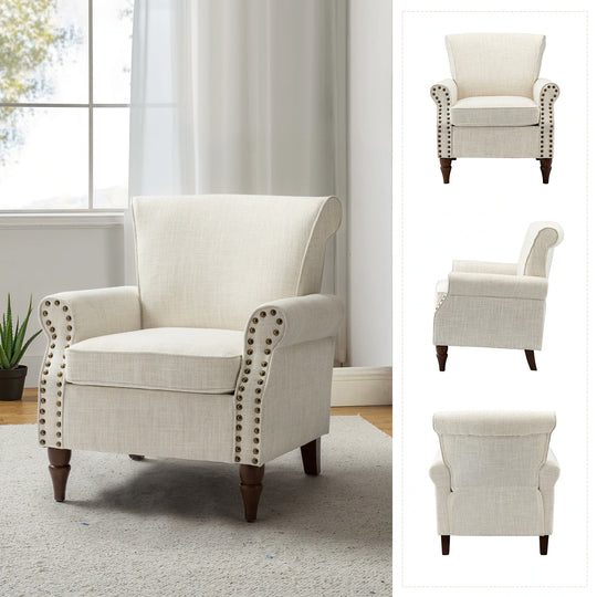 Nyctelius Upholstered Comfy Accent Chair with Turned Wooden Legs and Nailhead Trim Set of 2 by