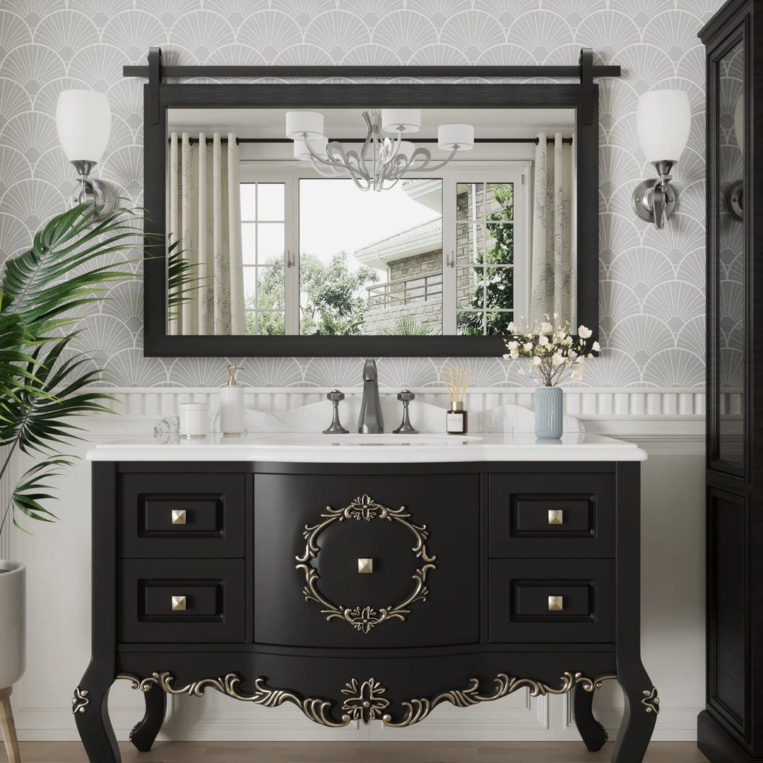 Farmhouse Barn Door Solid Wood Frame Bathroom Vanity Wall Mirror