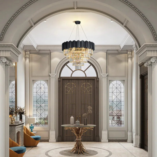 Large Crystal Chandelier - 35.4"Modern 6-Tier 17-Light Chrome Ceiling Light, Luxury K9 Crystal