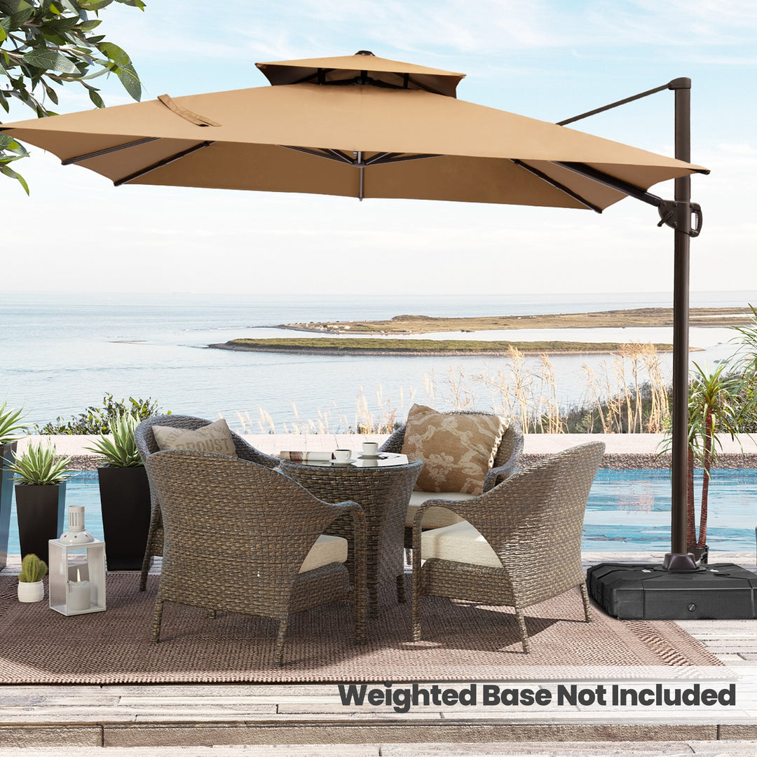 11 X 11 FT Outdoor Square Patio Cantilever Offset Umbrella with Crank and 360 Degrees Rotation