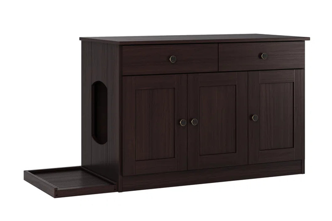 Palace Imports 100% Solid Wood Haajarah 3-Door Cat Litter Enclosure with 2-Drawers and Litter Catch