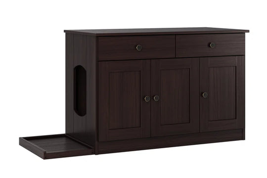 Palace Imports 100% Solid Wood Haajarah 3-Door Cat Litter Enclosure with 2-Drawers and Litter Catch