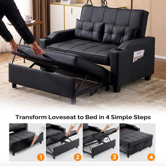 Tufted Upholstered Leather Sleeper Sofa Bed