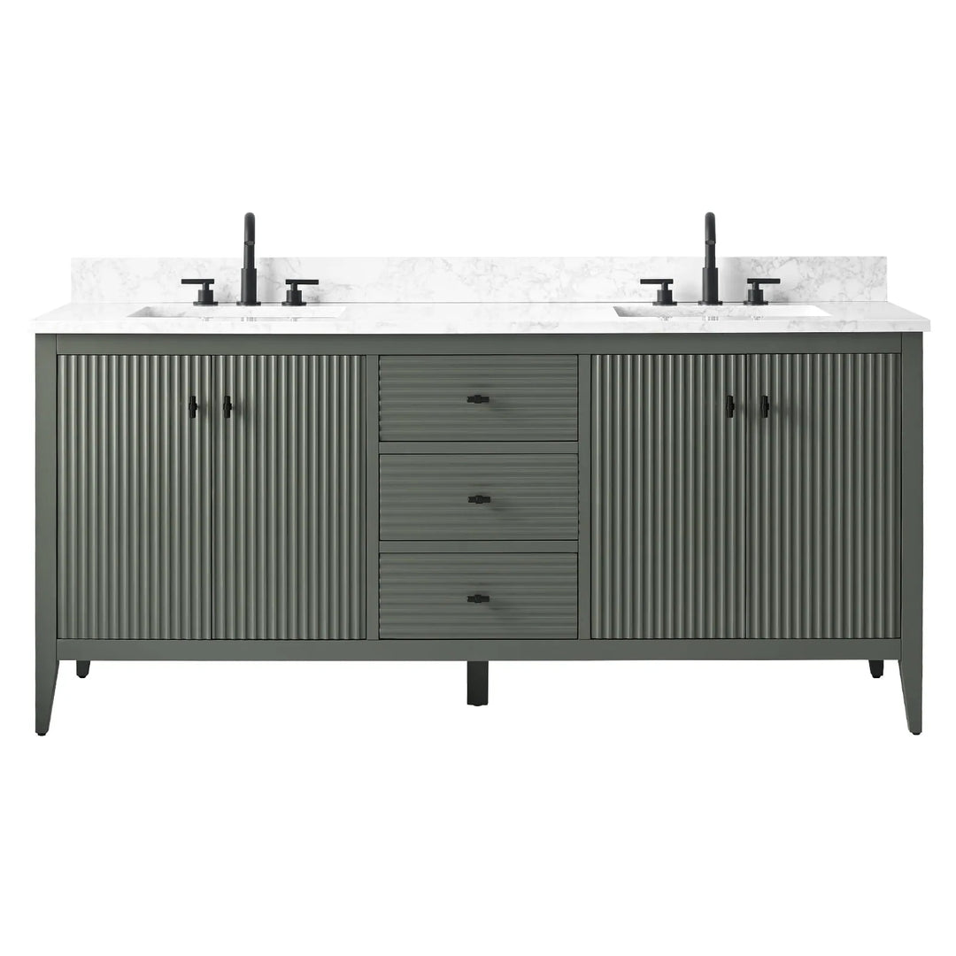 72" Double Sink Bathroom Vanity Cabinet with Engineered Marble Top