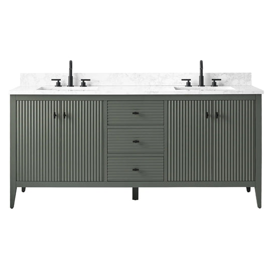 72" Double Sink Bathroom Vanity Cabinet with Engineered Marble Top