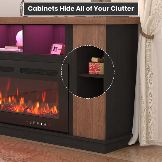 70" TV Stand with Electric Fireplace Heater, Media Entertainment Center Console for Tvs up to 80" with Storage Cabinet