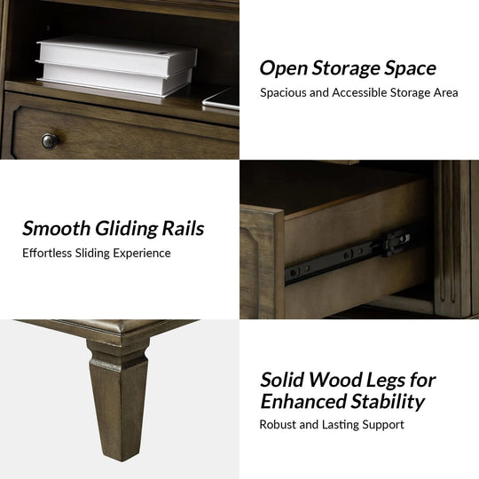 Kamilo Transitional 28''W 2-Drawers End Table with Built-In Charging Station and Solid Wood Legs by